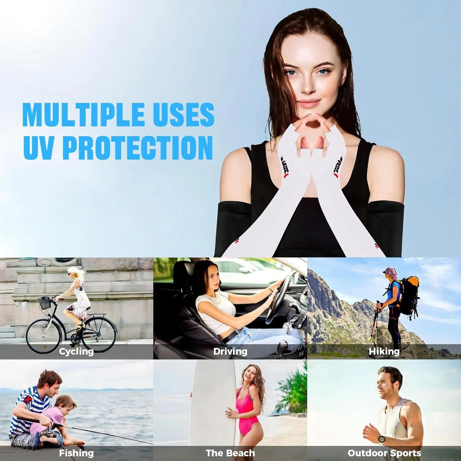 UV Protection Gloves - Non Slip Sunblock Gloves for Summer Outdoor Fishing & Driving L Size