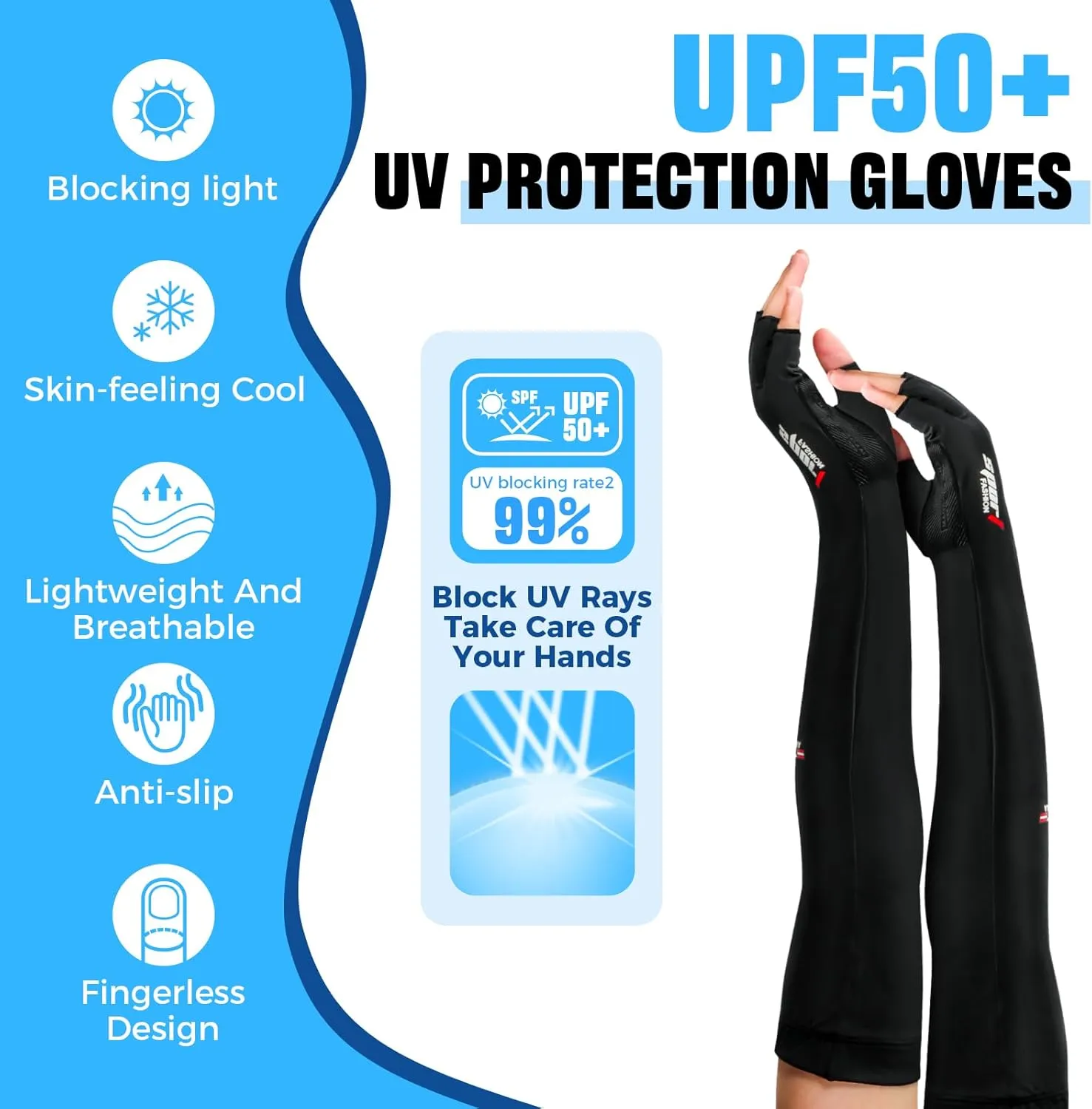 UV Protection Gloves - Non Slip Sunblock Gloves for Summer Outdoor Fishing & Driving L Size