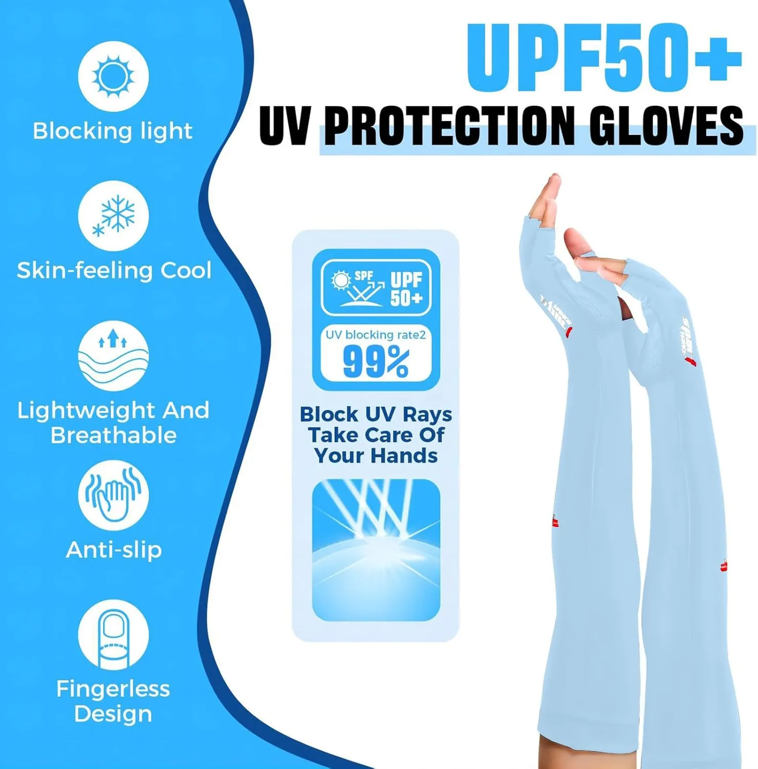 UV Protection Gloves - Non Slip Sunblock Gloves for Summer Outdoor Fishing & Driving L Size