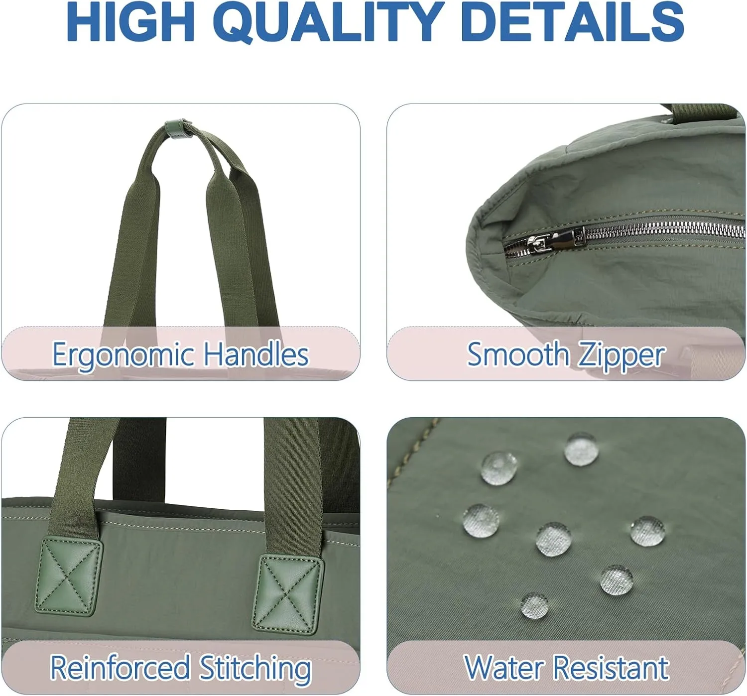 VASCHY Puffer Tote Bag for Women, Lightweight Quilted Tote Purse with Laptop Compartments Zipper for Work/Teacher/Travel/Gym Sage Green