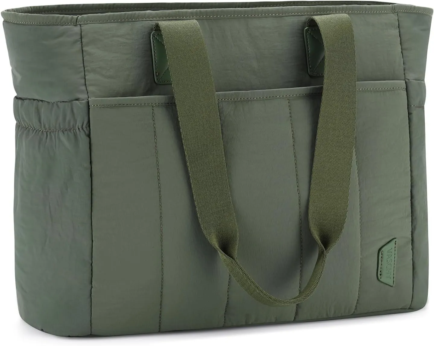 VASCHY Puffer Tote Bag for Women, Lightweight Quilted Tote Purse with Laptop Compartments Zipper for Work/Teacher/Travel/Gym Sage Green