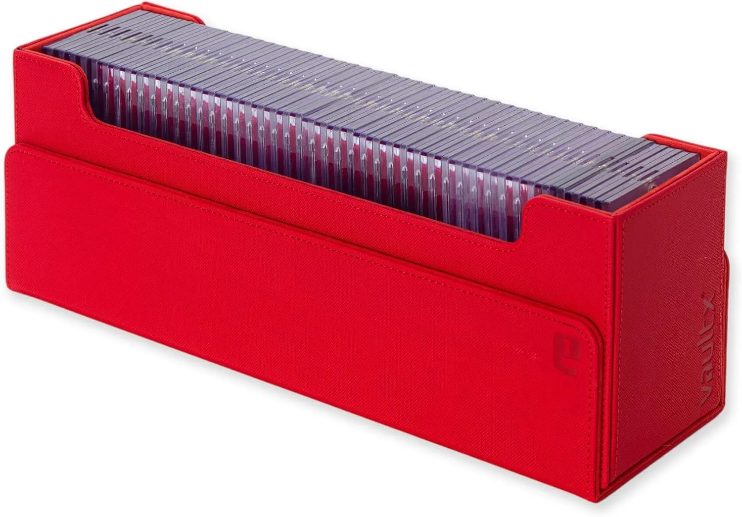 Vault X Trading Card Storage Box, Premium Exo-Tec Material, Detachable Magnetic Lid, Dividers & Foam Fillers, Organise Deck Boxes, Toploaders, Sleeved Cards, for Collectible Games, Sports, TCG (Red)