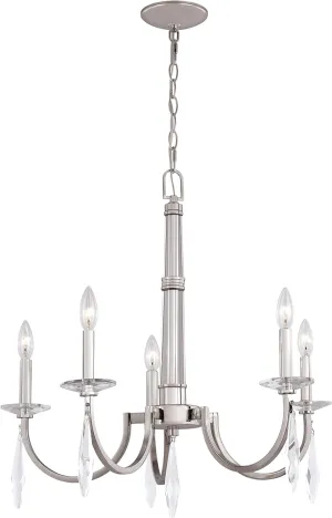 VAXCEL Hoyne 5 Light Crystal and Polished Nickel Candle Chandelier