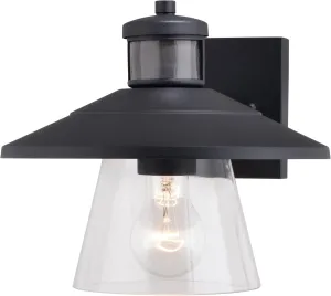 VAXCEL Westport Steel LED Compatible Black Motion Sensor Dusk to Dawn Outdoor Wall Light Coastal Clear Glass