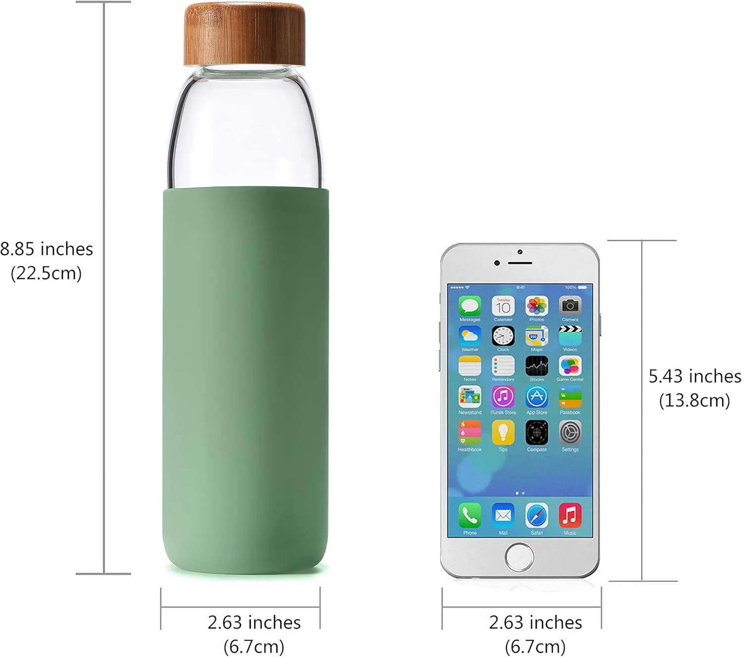 veegoal 18 Oz Borosilicate Glass Water Bottles with Bamboo Lid, BPA-FREE, Non-Slip Silicone Sleeve, and Stainless Steel Leak Proof Lid - Reusable Glass Bottle for Men and Women
