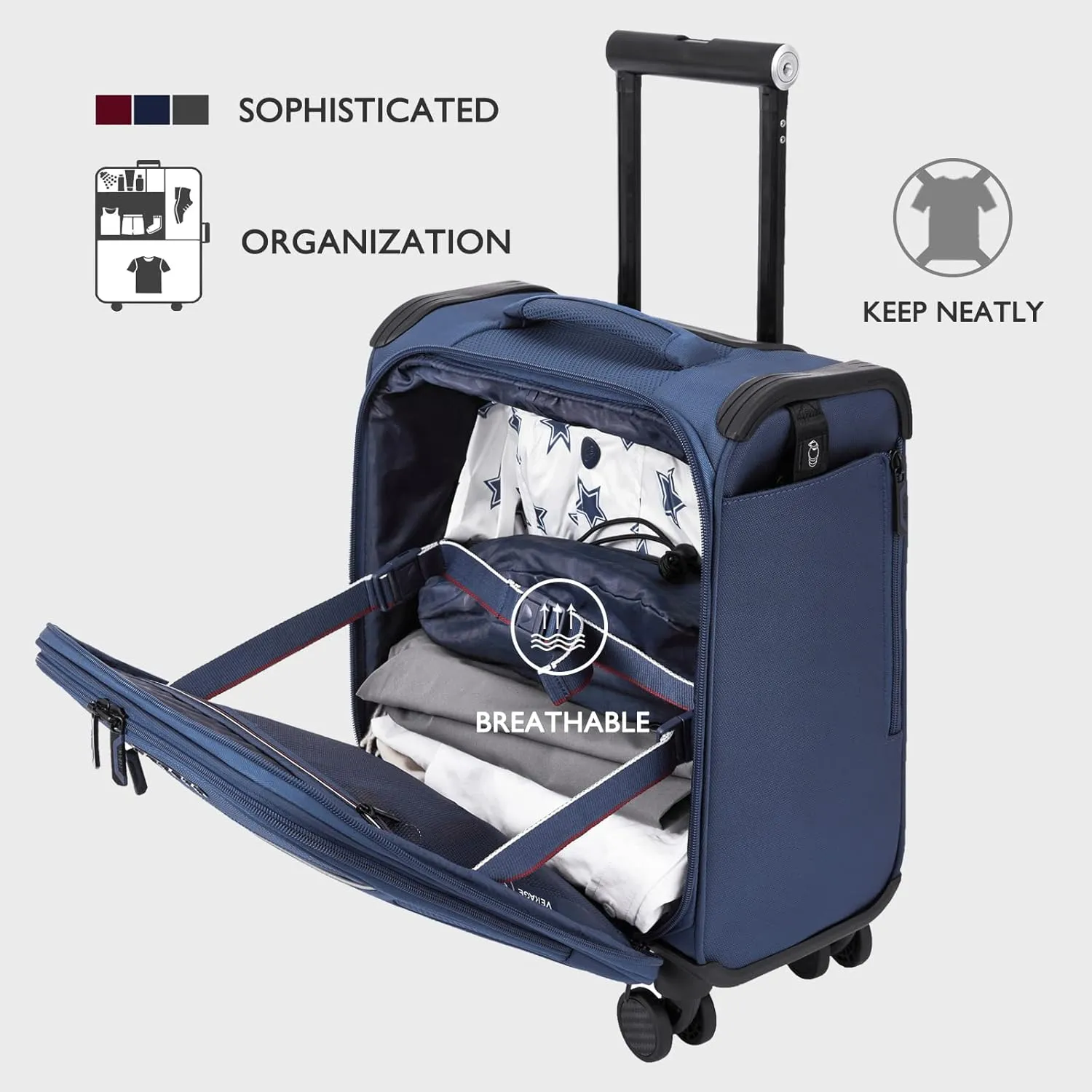 Verage Toledo Underseat Carry On Luggage 15-Inch Softside Small Suitcase with Spinner Wheels & USB Port (Navy, Carry-On 15-Inch)