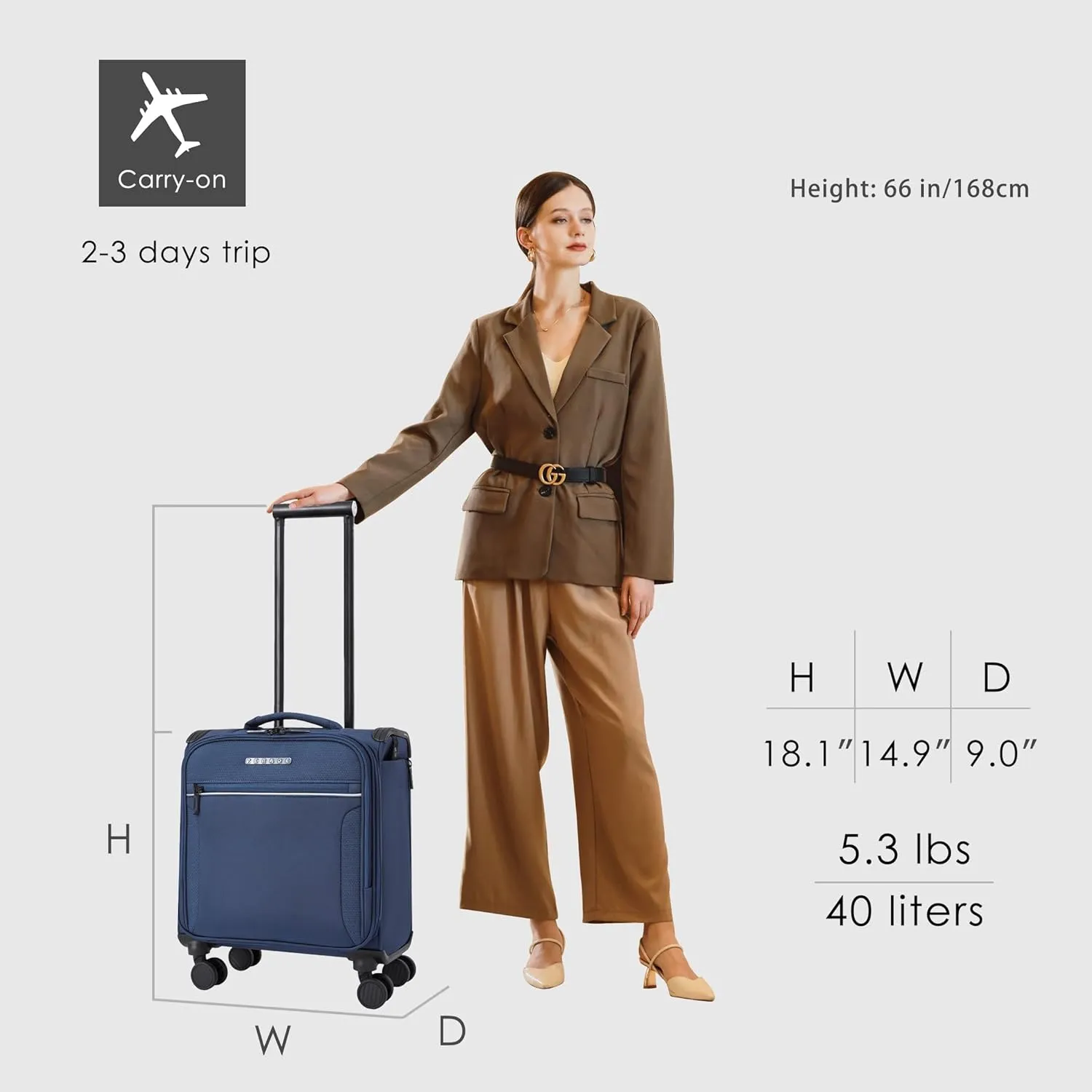 Verage Toledo Underseat Carry On Luggage 15-Inch Softside Small Suitcase with Spinner Wheels & USB Port (Navy, Carry-On 15-Inch)