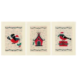 Vervaco Cross Stitch Christmas Cards - Set 3 Christmas Bird and House