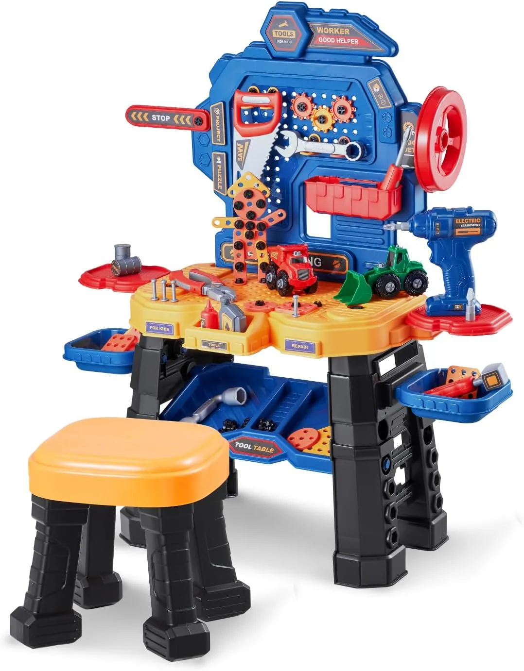 VEVOR Kids Workbench, 181 pcs, Kids Tool Bench with Realistic Tools and Electric Drill, Pretend Play Construction Workbench Toys for Toddlers, Toddler Work Bench Learning Gift for Boys & Girls Age 3 