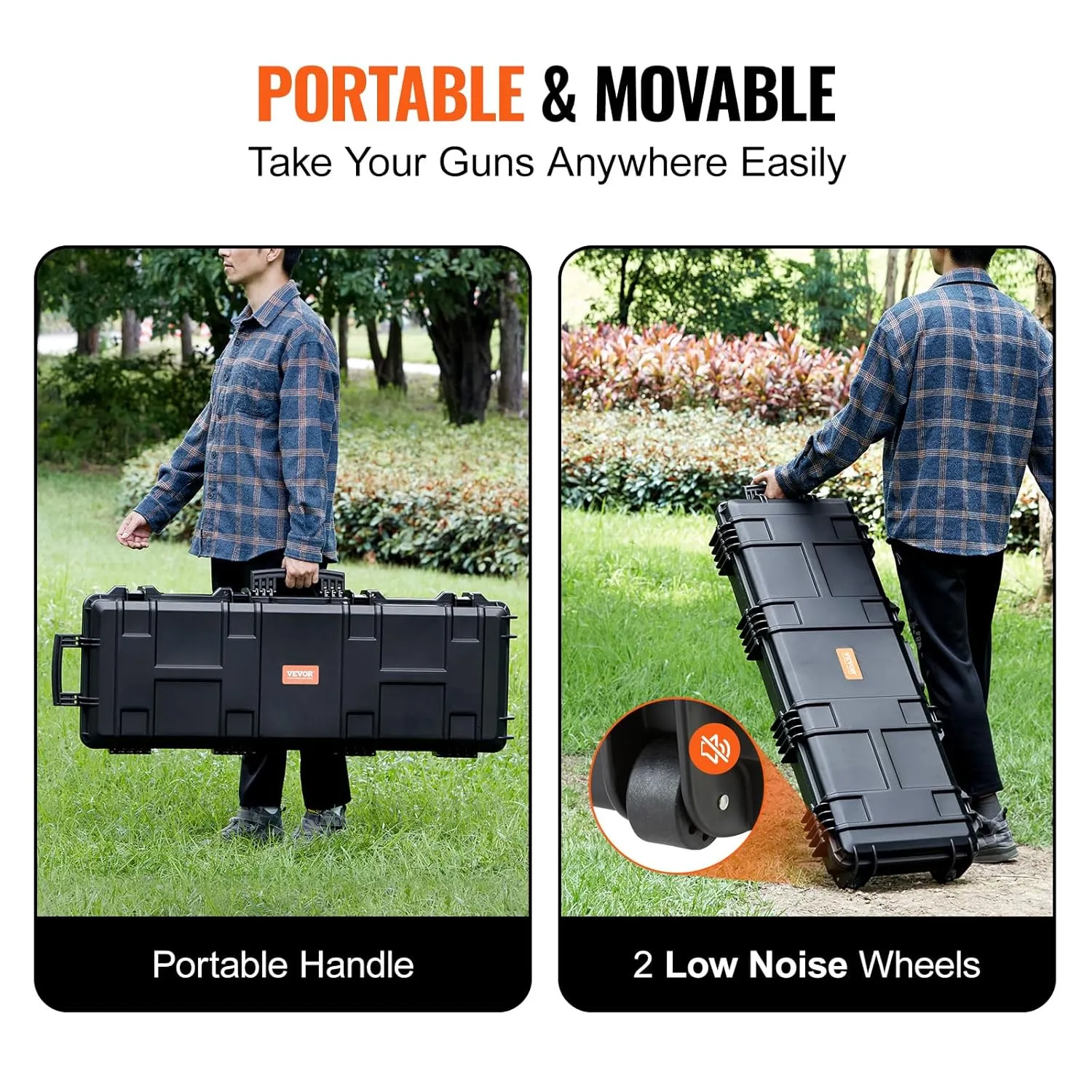 VEVOR Rifle Case, Rifle Hard Case with 3 Layers Fully-protective Foams, 42 inch Lockable Hard Gun Case with Wheels, IP67 Waterproof & Crushproof, for Two Rifles or Shotguns, Black