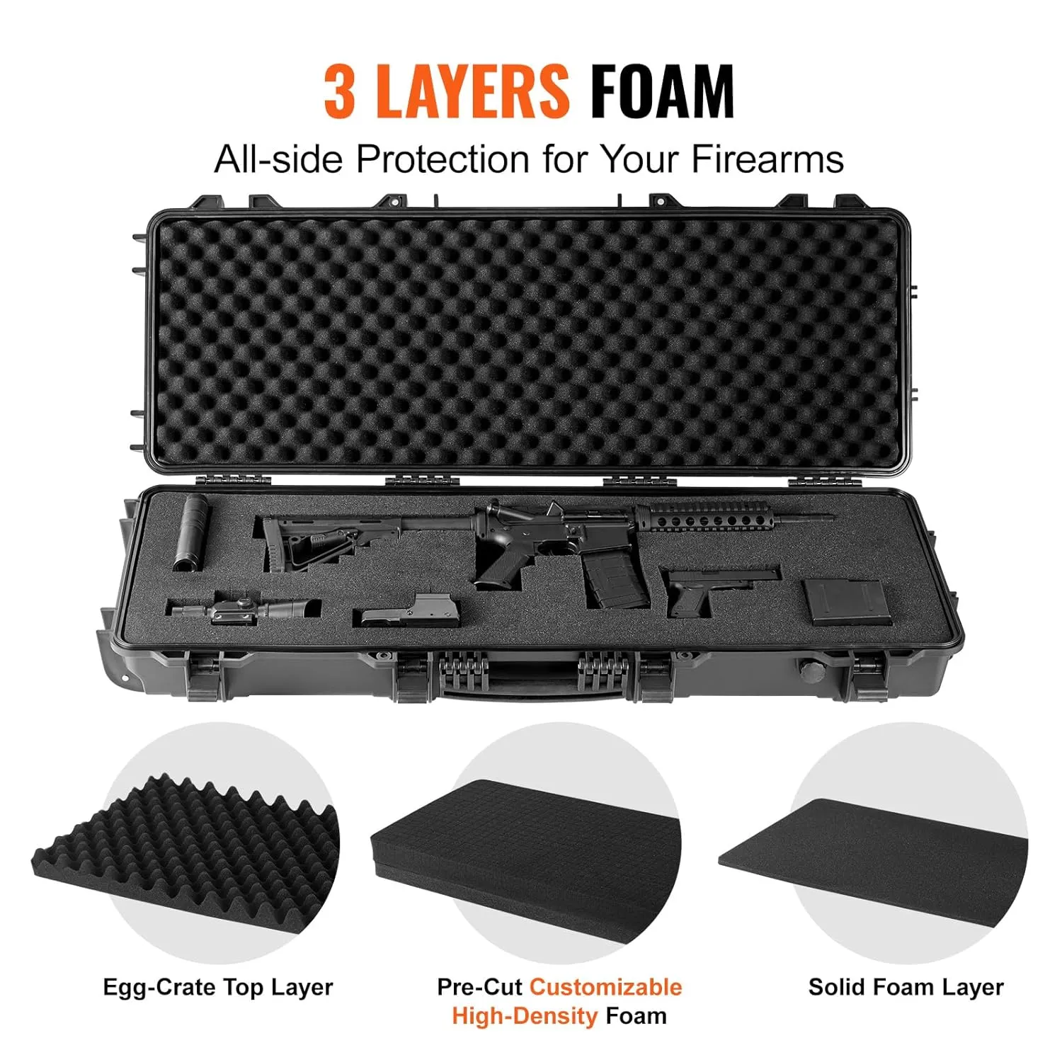 VEVOR Rifle Case, Rifle Hard Case with 3 Layers Fully-protective Foams, 42 inch Lockable Hard Gun Case with Wheels, IP67 Waterproof & Crushproof, for Two Rifles or Shotguns, Black