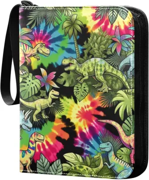 Vibrant Jungle Dinosaurs Card Binder 4 Pocket Trading Card Album Fits 400 Sports/Game Cards, PU Cover 3 Ring Card Collection with 50 Removable Sleeves