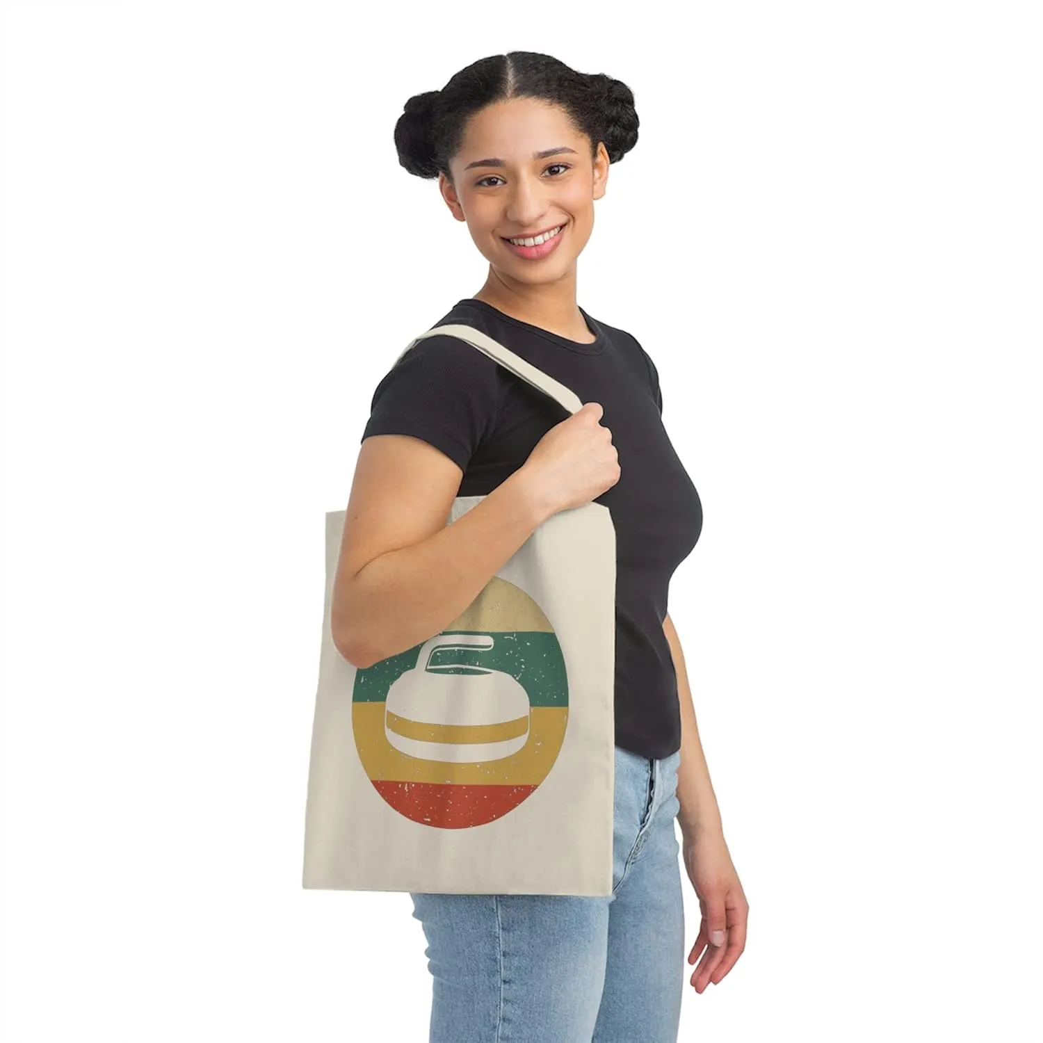 Vintage Curling Stone Rock Sports Graphic Professional Amateur Players T Shirt Canvas Tote Bag