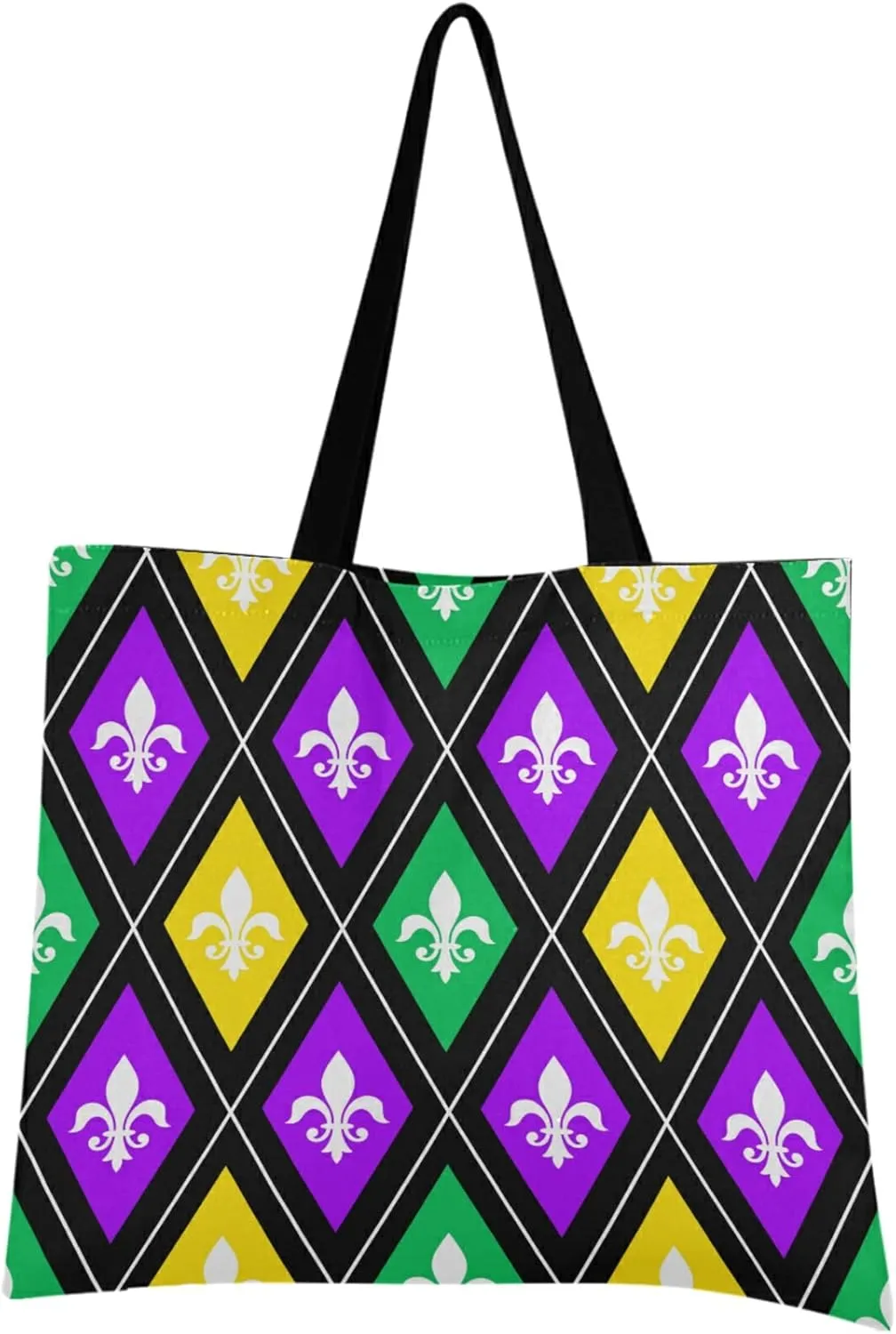 visesunny Carnival Women Extra Large Tote Bag Heraldic Fleur De Lis Mardi Gras Festival Shoulder Bags Ladies Beach Travel Reusable Grocery Shopping Portable Storage Handbag
