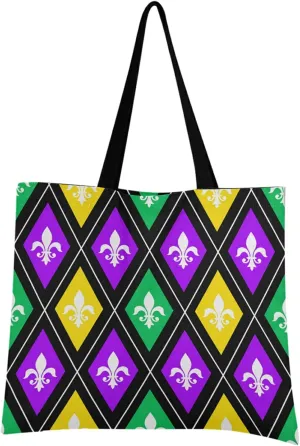 visesunny Carnival Women Extra Large Tote Bag Heraldic Fleur De Lis Mardi Gras Festival Shoulder Bags Ladies Beach Travel Reusable Grocery Shopping Portable Storage Handbag