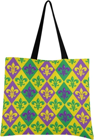 visesunny Carnival Women Extra Large Tote Bag Mardi Gras Colorful Heraldic Lily Shoulder Bags Ladies Beach Travel Reusable Grocery Shopping Portable Storage Handbag