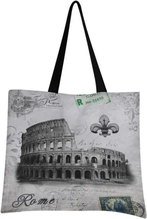 visesunny Italy Ancient Rome Arena-Colosseum-Colosseo Floral Water Resistant Large Tote Bag with Inner Pocket Shoulder Bag for Gym Beach Travel Daily Bags