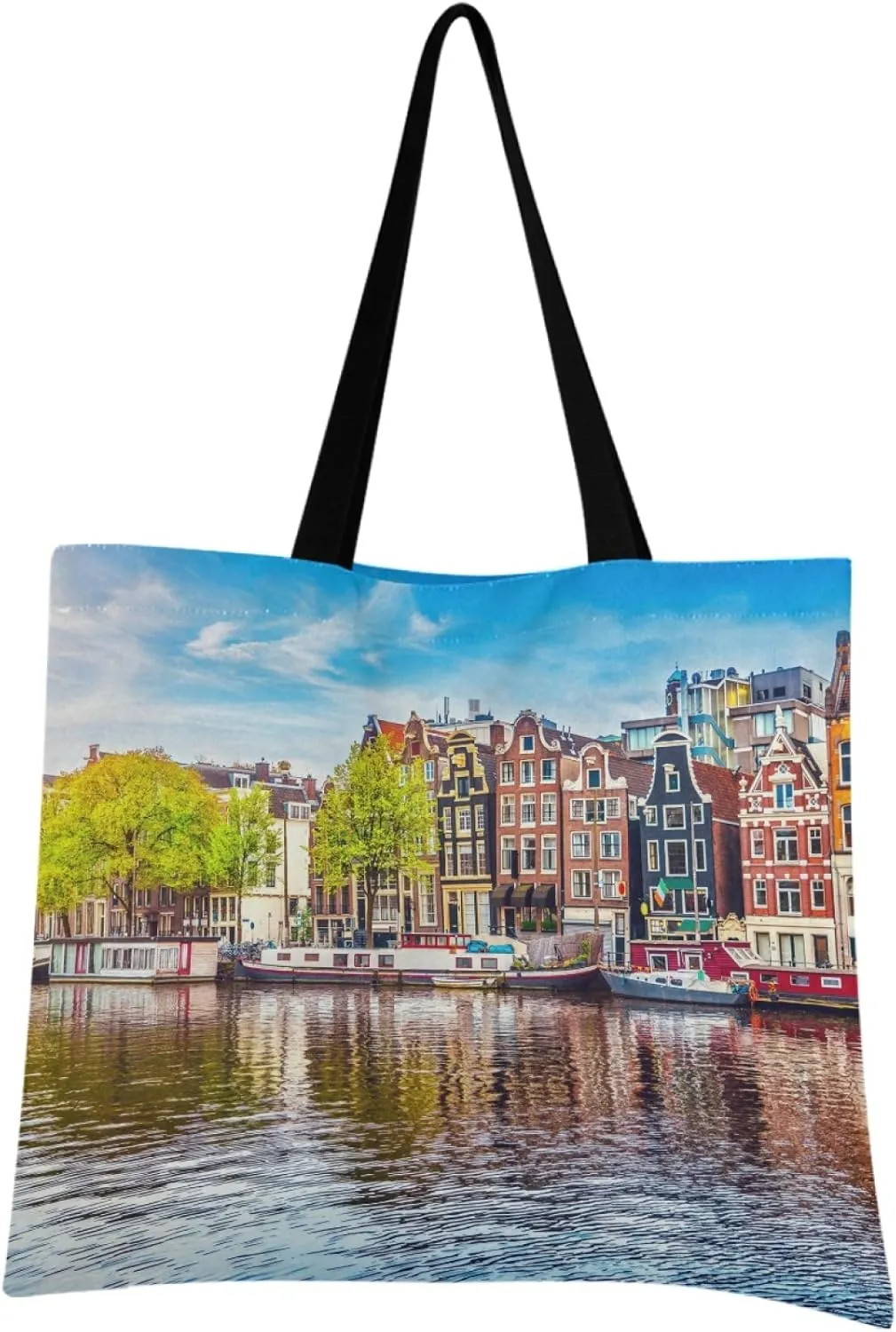 visesunny Women Extra Large Tote Bag Amstel Landmark In Old European City Shoulder Bags Ladies Beach Travel Reusable Grocery Shopping Portable Storage Handbag