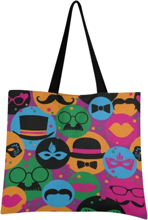 visesunny Women Extra Large Tote Bag Celebration Festive Background With Carnival Icons Shoulder Bags Ladies Beach Travel Reusable Grocery Shopping Portable Storage Handbag