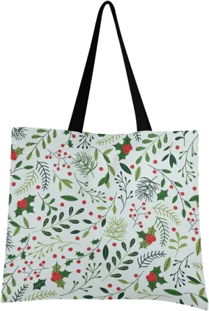 visesunny Women Extra Large Tote Bag Christmas-Mistletoe-Spruce Branch Green Leaf Berry Shoulder Bags Ladies Beach Travel Reusable Grocery Shopping Portable Storage Handbag