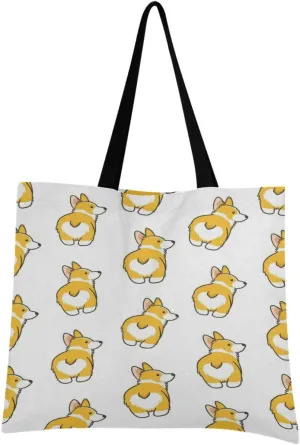 visesunny Women Extra Large Tote Bag Corgi With Fat Ass Shoulder Bags Ladies Beach Travel Reusable Grocery Shopping Portable Storage Handbag