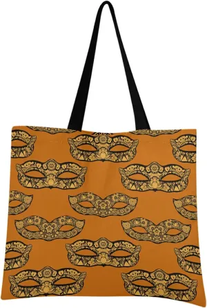 visesunny Women Extra Large Tote Bag Gold Carnival Mardi Gras Mask Shoulder Bags Ladies Beach Travel Reusable Grocery Shopping Portable Storage Handbag