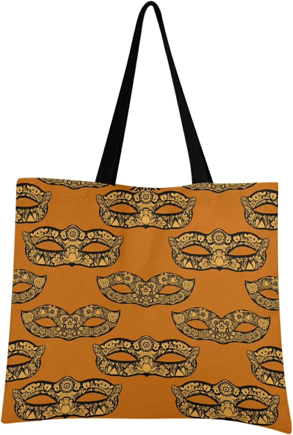 visesunny Women Extra Large Tote Bag Gold Carnival Mardi Gras Mask Shoulder Bags Ladies Beach Travel Reusable Grocery Shopping Portable Storage Handbag