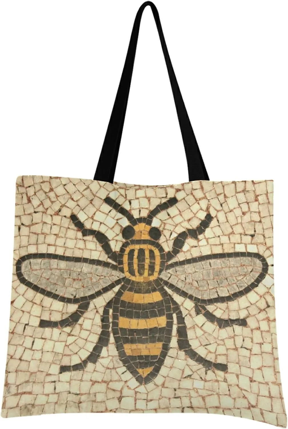 visesunny Women Extra Large Tote Bag Manchester Bee Mosaic Shoulder Bags Ladies Beach Travel Reusable Grocery Shopping Portable Storage Handbag