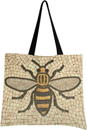 visesunny Women Extra Large Tote Bag Manchester Bee Mosaic Shoulder Bags Ladies Beach Travel Reusable Grocery Shopping Portable Storage Handbag
