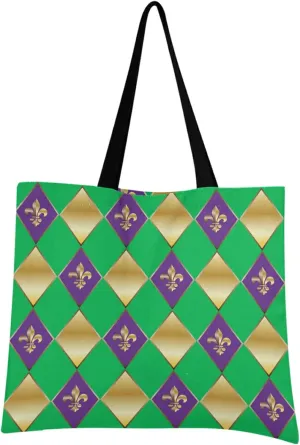 visesunny Women Extra Large Tote Bag Mardi Gras Carnival Fleur De Lis Pattern Shoulder Bags Ladies Beach Travel Reusable Grocery Shopping Portable Storage Handbag