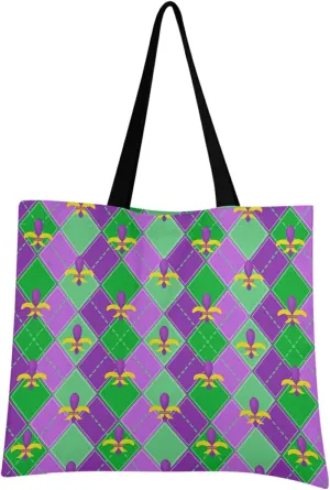visesunny Women Extra Large Tote Bag Mardi Gras Carnival Party Pattern Shoulder Bags Ladies Beach Travel Reusable Grocery Shopping Portable Storage Handbag