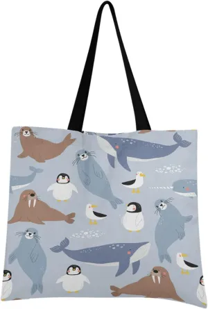 visesunny Women Extra Large Tote Bag Polar Bear Seal Penguin Walrus Whale Shoulder Bags Ladies Beach Travel Reusable Grocery Shopping Portable Storage Handbag