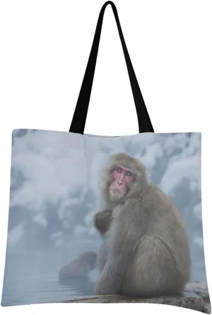 visesunny Women Extra Large Tote Bag Snow Monkey Shoulder Bags Ladies Beach Travel Reusable Grocery Shopping Portable Storage Handbag