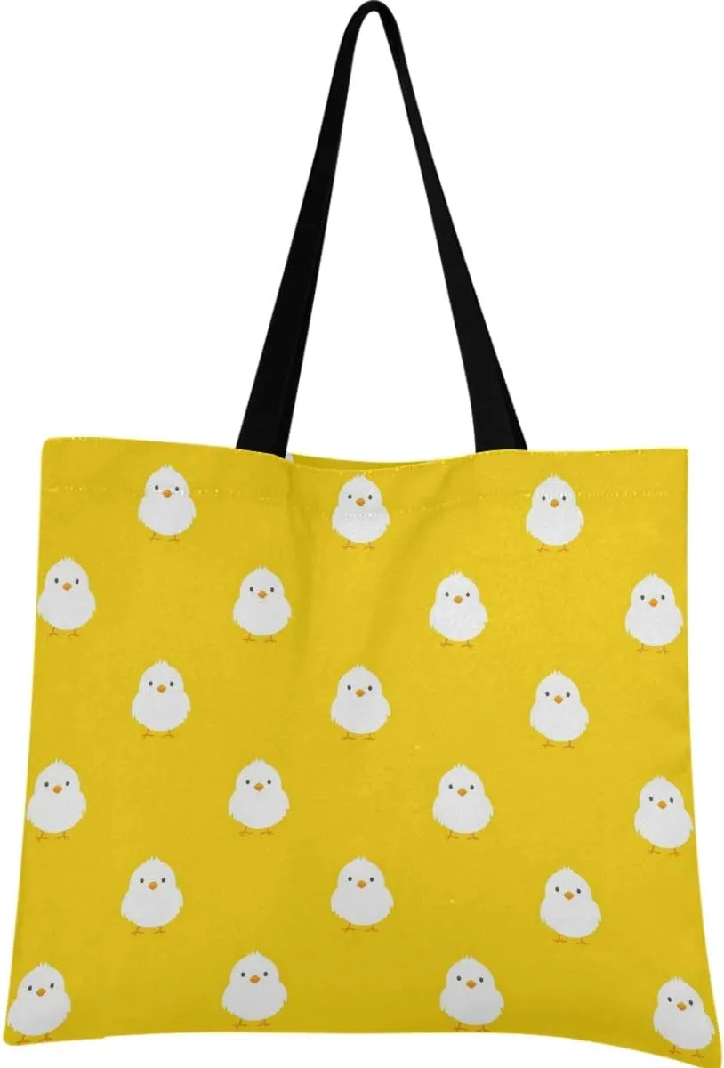 visesunny Women's Large Canvas Tote Shoulder Bag Chick Animal Top Storage Handle Shopping Bag Casual Reusable Tote Bag for Beach,Travel,Groceries,Books