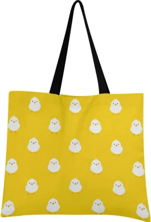 visesunny Women's Large Canvas Tote Shoulder Bag Chick Animal Top Storage Handle Shopping Bag Casual Reusable Tote Bag for Beach,Travel,Groceries,Books