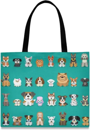 visesunny Women's Large Canvas Tote Shoulder Bag Cool Dog Top Storage Handle Shopping Bag Casual Reusable Tote Bag for Beach,Travel,Groceries,Books