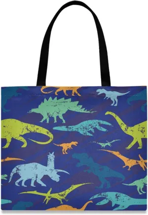 visesunny Women's Large Canvas Tote Shoulder Bag Vintage Dinosaur Animal Top Storage Handle Shopping Bag Casual Reusable Tote Bag for Beach,Travel,Groceries,Books