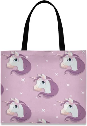 visesunny Women's Large Canvas Tote Shoulder Bag White Unicorn Star Top Storage Handle Shopping Bag Casual Reusable Tote Bag for Beach,Travel,Groceries,Books