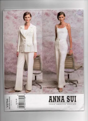 Vogue American Designer Pattern V2794 ~ Anna Sui Misses' & Misses' Petite Jacket & Pants Size 14,16,18