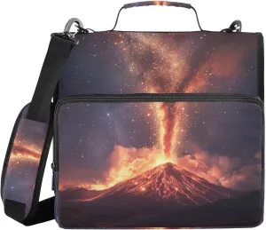 Volcanic Eruption Red Flames Document Binder Organizer with Shoulder Strap & Handle Laege Capacity 1.5 Inch 3 Rings Storage Bag Portfolio Binder Office Files Organizer