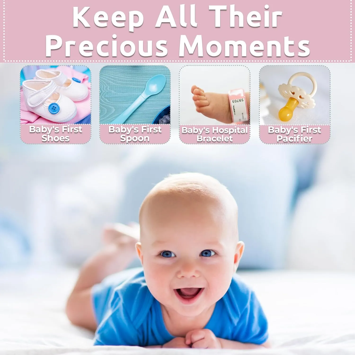 VOTUM Baby Keepsake Box for Treasured Memories, Fairytale - Lightweight, Handcrafted Baby Boxes with 9 Labeled Compartments for First Memories - Gender Neutral Baby Shower Gifts for Girls, Boys