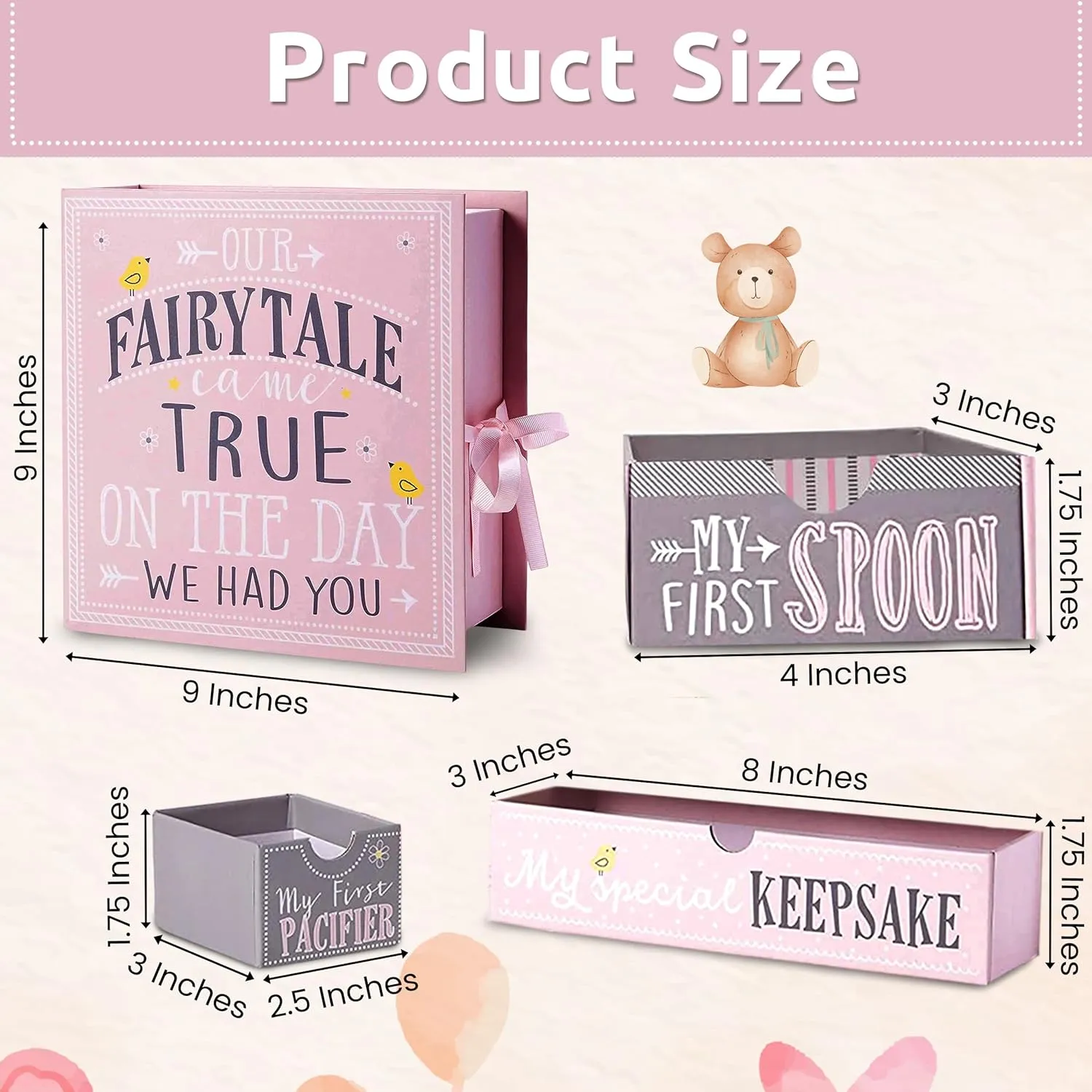 VOTUM Baby Keepsake Box for Treasured Memories, Fairytale - Lightweight, Handcrafted Baby Boxes with 9 Labeled Compartments for First Memories - Gender Neutral Baby Shower Gifts for Girls, Boys