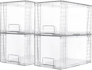 Vtopmart 4 Pack Large Stackable Storage Drawers,Easily Assemble Acrylic Bathroom Closet Undersink Organizers and Storage,Plastic Bins for Kitchen Cabinets,Pantry,Makeup,Medicine Organization