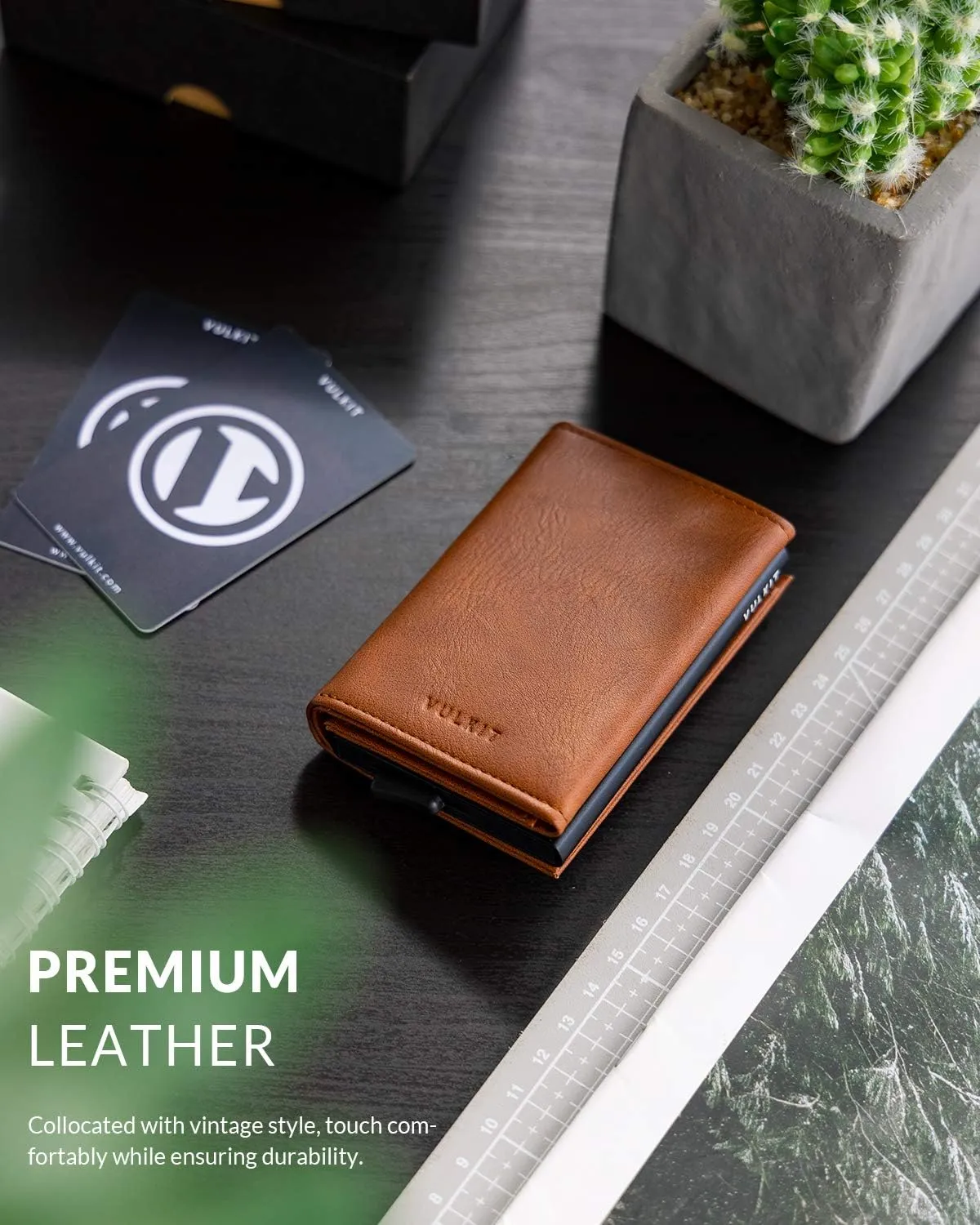 VULKIT Credit Card Holder Leather Bifold Pop up Wallet with Banknote Compartment, ID Window & Coin