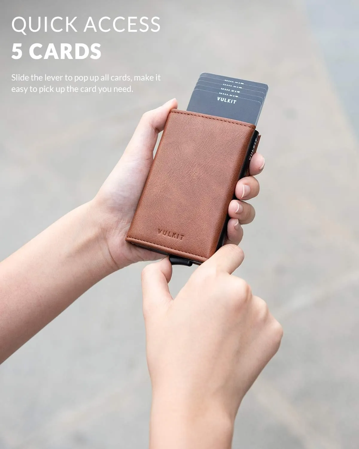 VULKIT Credit Card Holder Leather Bifold Pop up Wallet with Banknote Compartment, ID Window & Coin