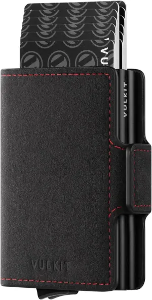 VULKIT Credit Card Holder RFID Blocking Leather Automatic Pop Up Wallet Magnetic Wallet Double Card Case for Men and Women