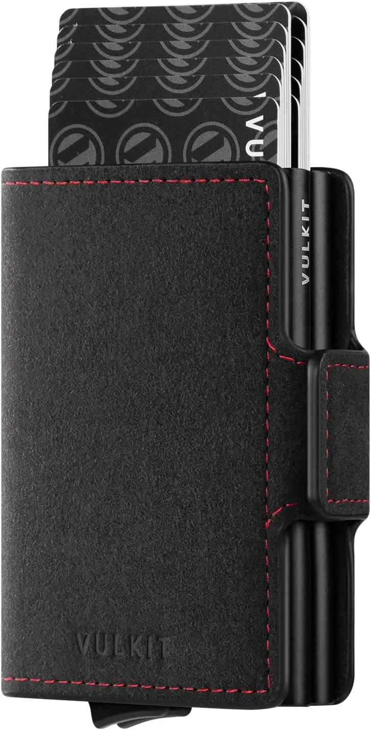 VULKIT Credit Card Holder RFID Blocking Leather Automatic Pop Up Wallet Magnetic Wallet Double Card Case for Men and Women