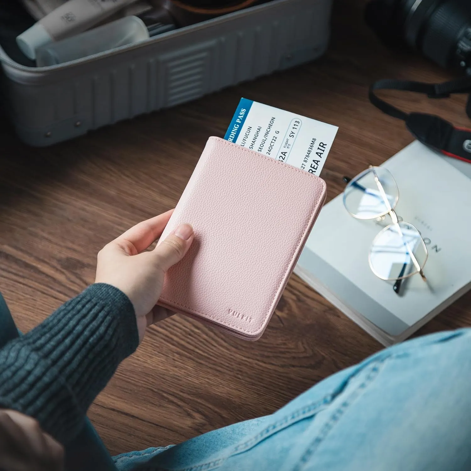VULKIT Passport Holder Magnetic Closure RFID Blocking Travel Wallet Passport Book Cover Boarding Pass Holder Travel Essentials