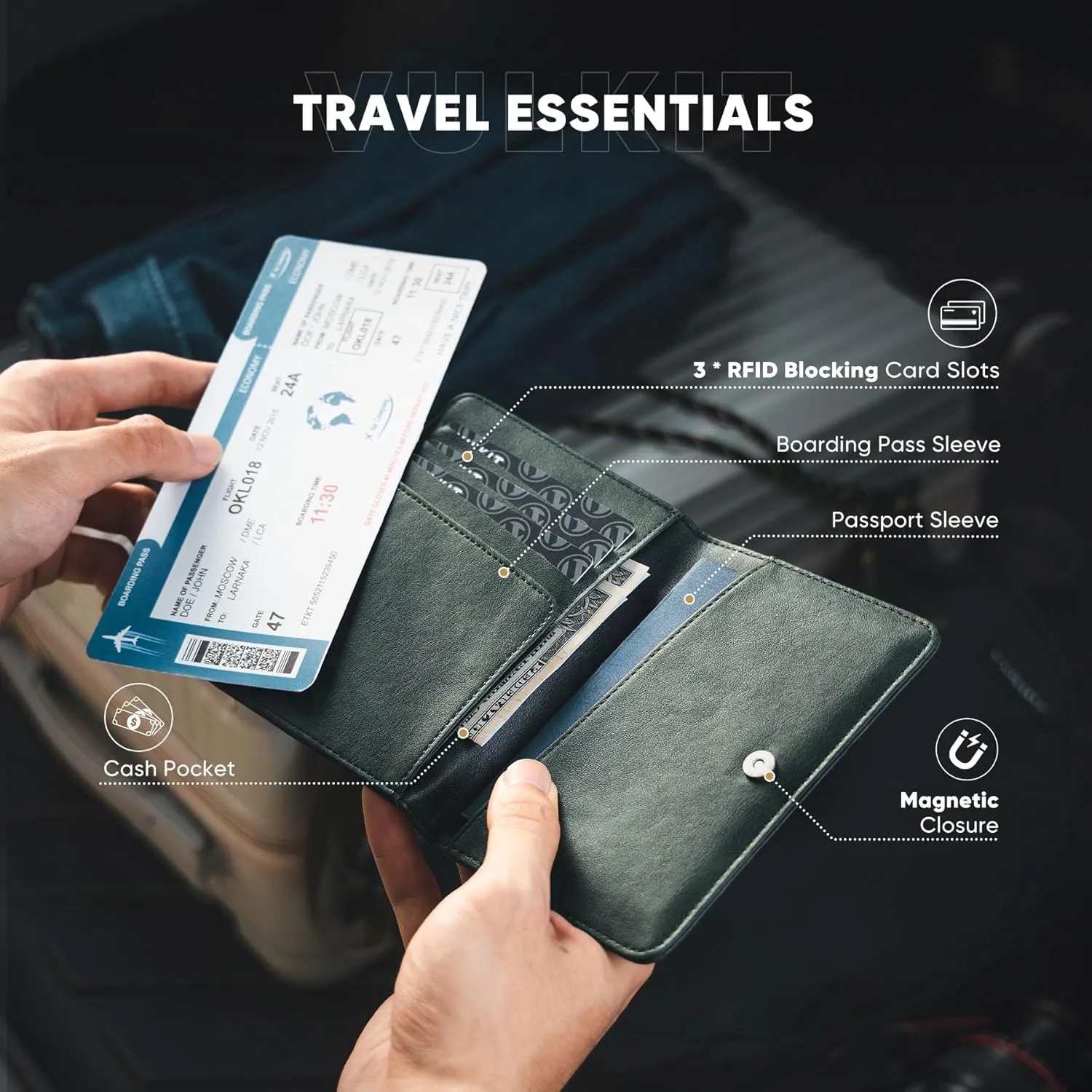 VULKIT Passport Holder Magnetic Closure RFID Blocking Travel Wallet Passport Book Cover Boarding Pass Holder Travel Essentials