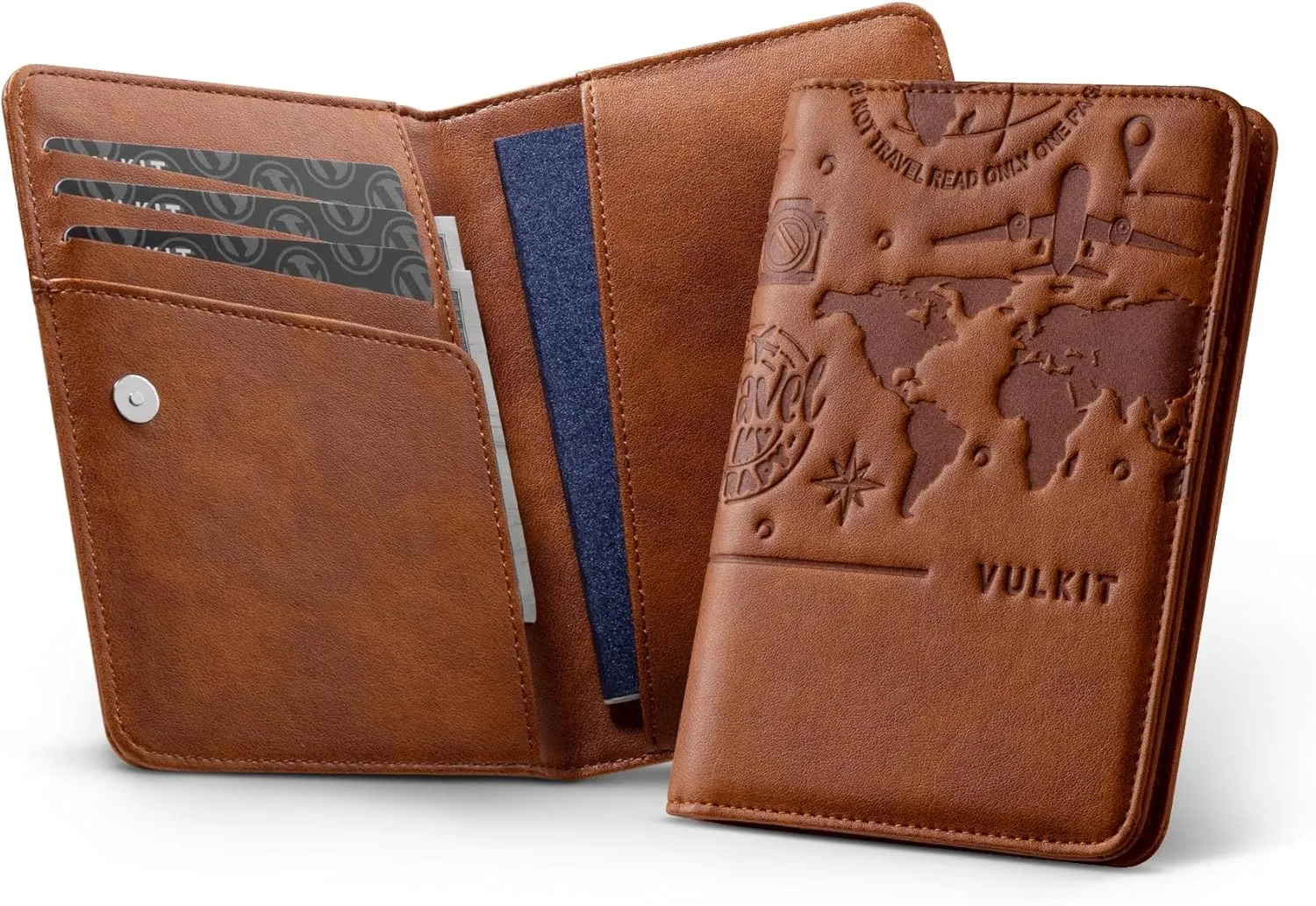VULKIT Passport Holder Magnetic Closure RFID Blocking Travel Wallet Passport Book Cover Boarding Pass Holder Travel Essentials